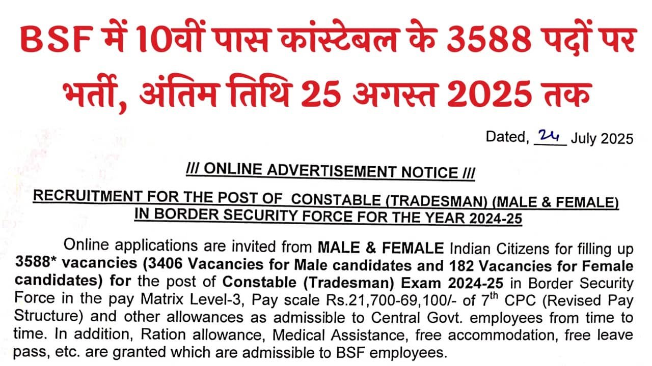 BSF Constable Tradesmen Recruitment 2025