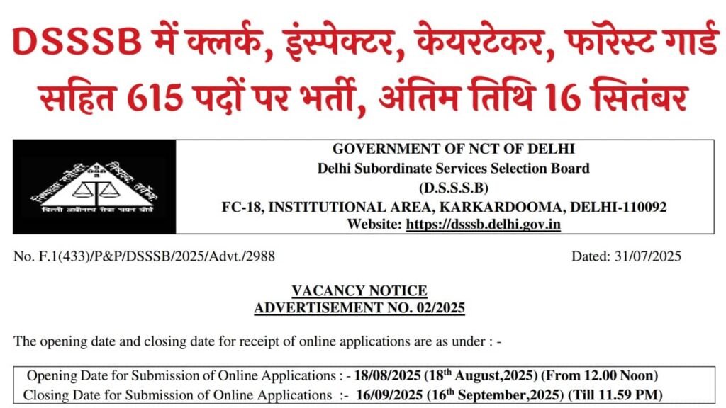 DSSSB Recruitment 02/2025