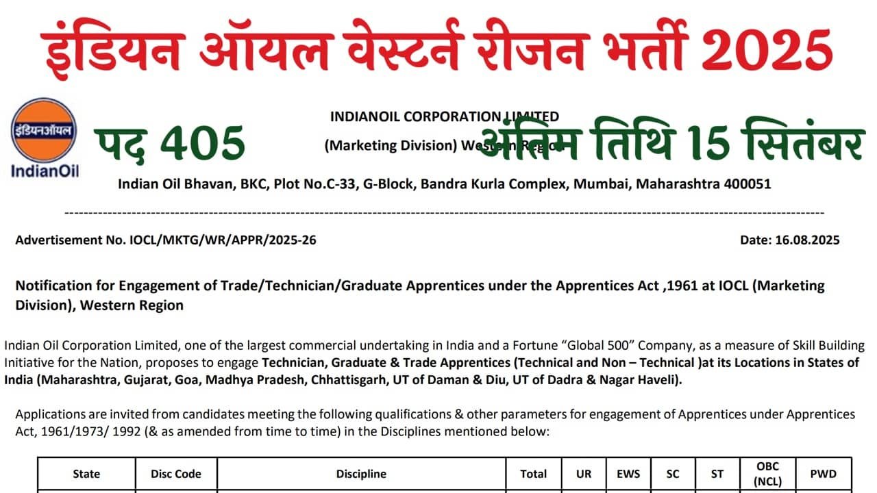 IOCL Western Region Recruitment 2025