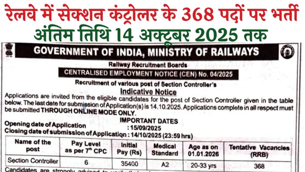 RRB Section Controller Recruitment 2025