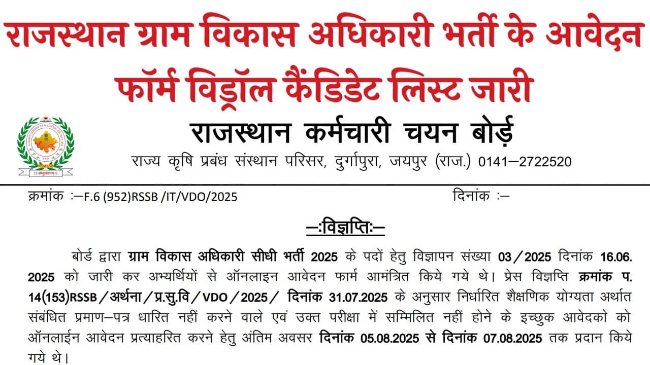 Rajasthan VDO Withdrawal Candidate List