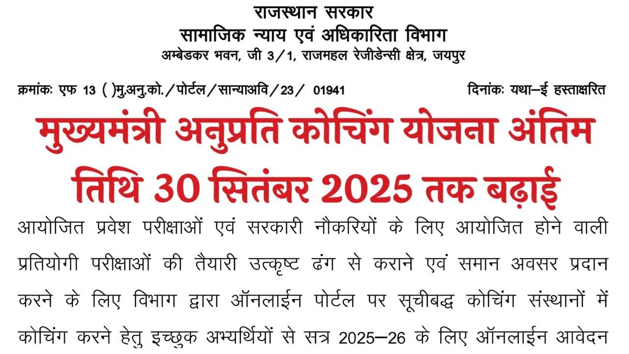CM Anuprati Coaching Yojana 2025