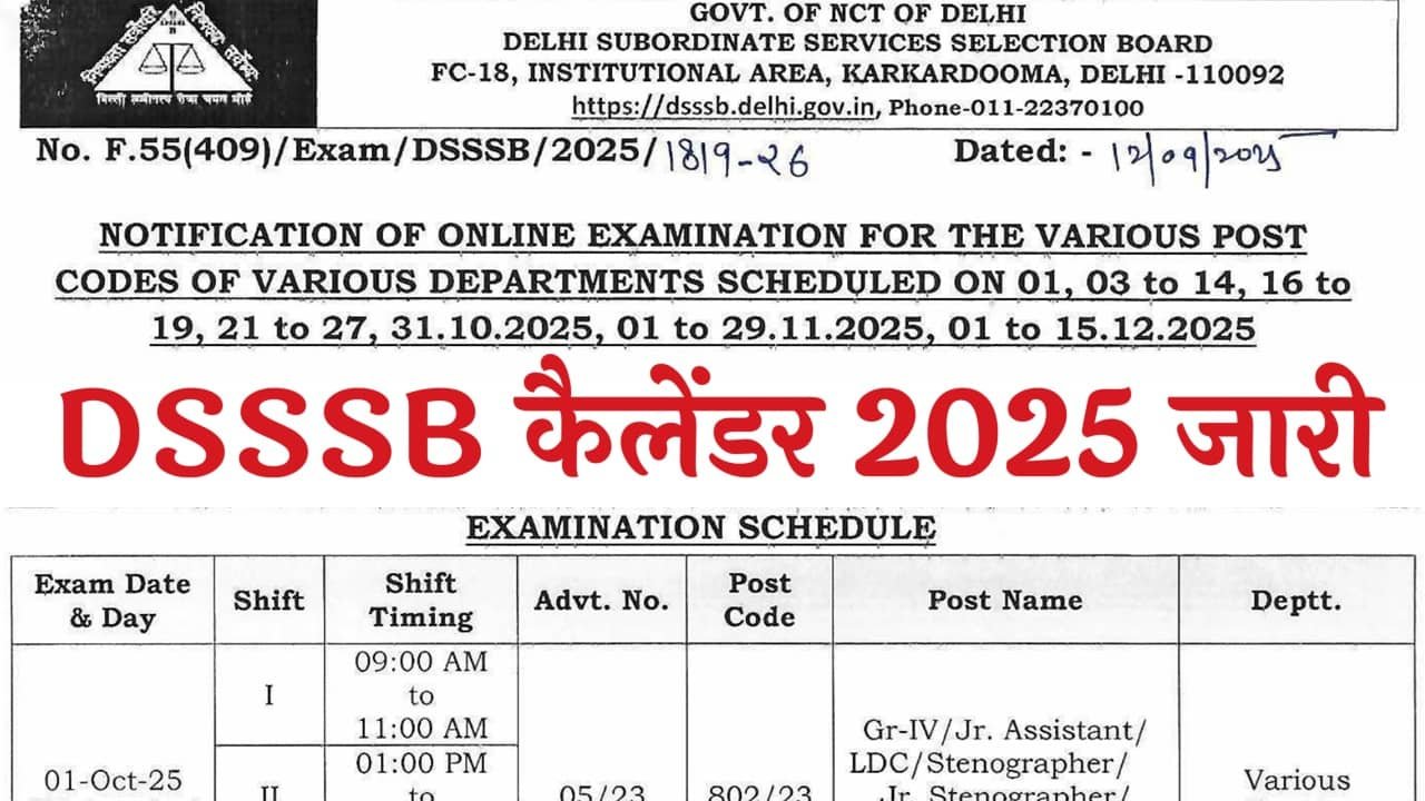 DSSSB Exam Calendar 2025