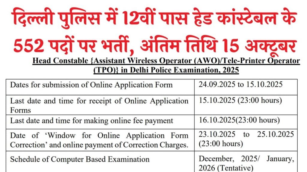 Delhi Police Head Constable Recruitment 2025