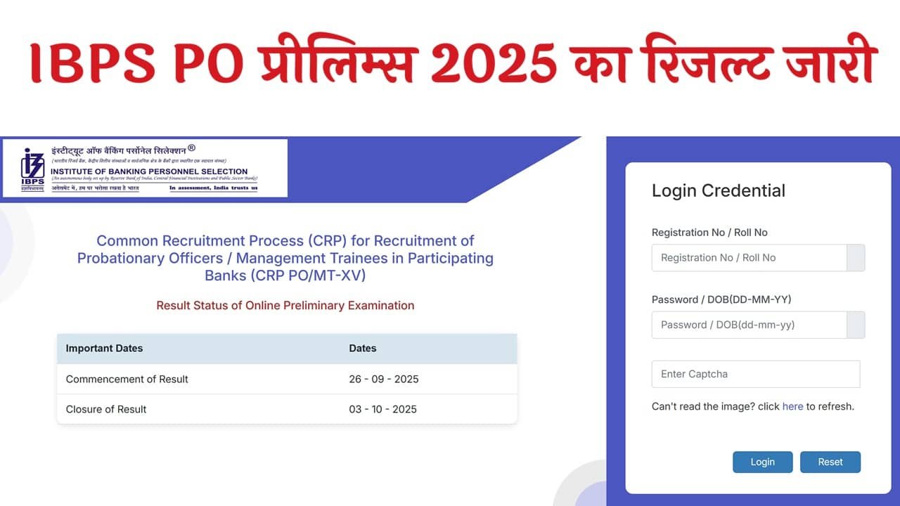 IBPS PO Prelims Result 2025