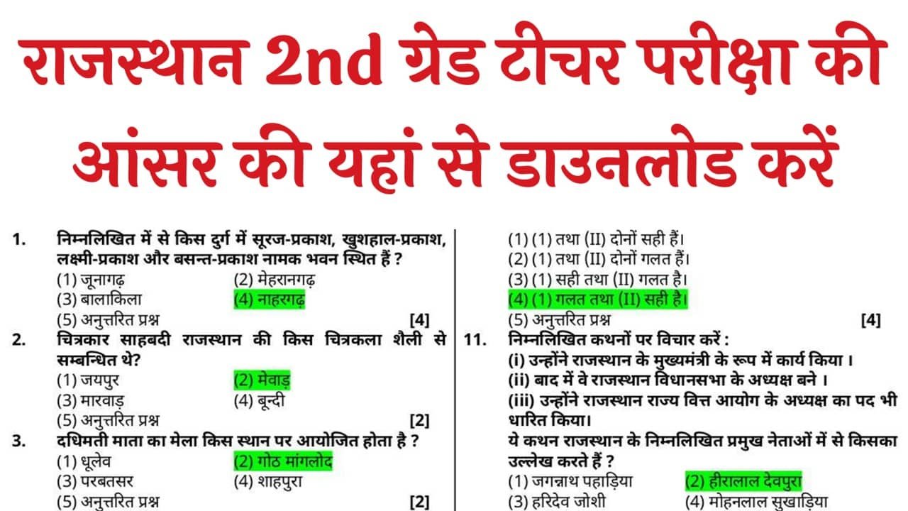 RPSC 2nd Grade Teacher Answer Key 2025