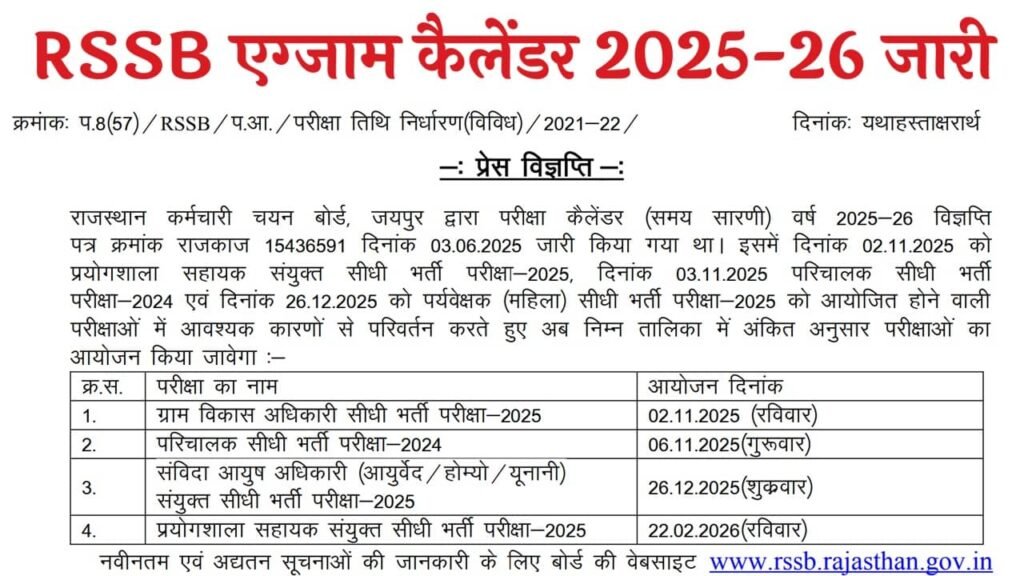 RSSB Exam Calendar 2025-26