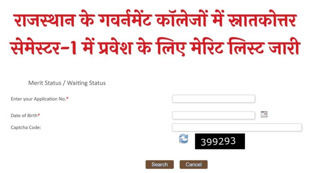 Rajasthan PG Admission Merit List 2025