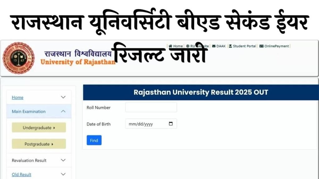 Rajasthan University Bed 2nd Year Result 2025