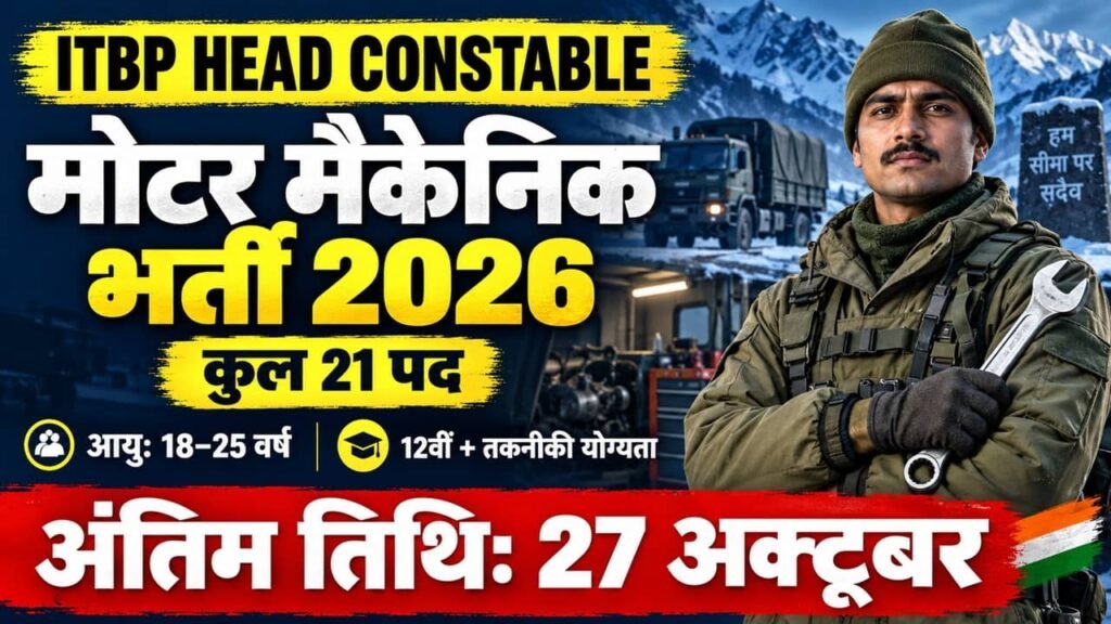 ITBP Head Constable Motor Mechanic Recruitment 2026