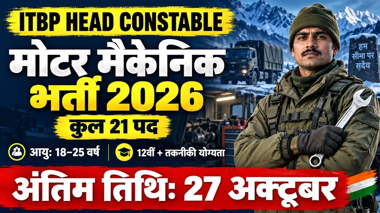 ITBP Head Constable Motor Mechanic Recruitment 2026